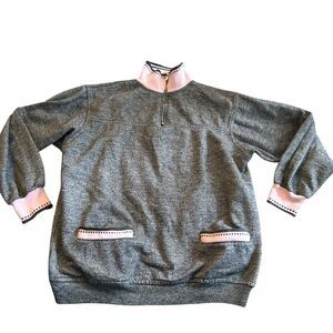 Vintage Gitano‎ Quarter Zip Up Grey And Pink  Pockets Medium